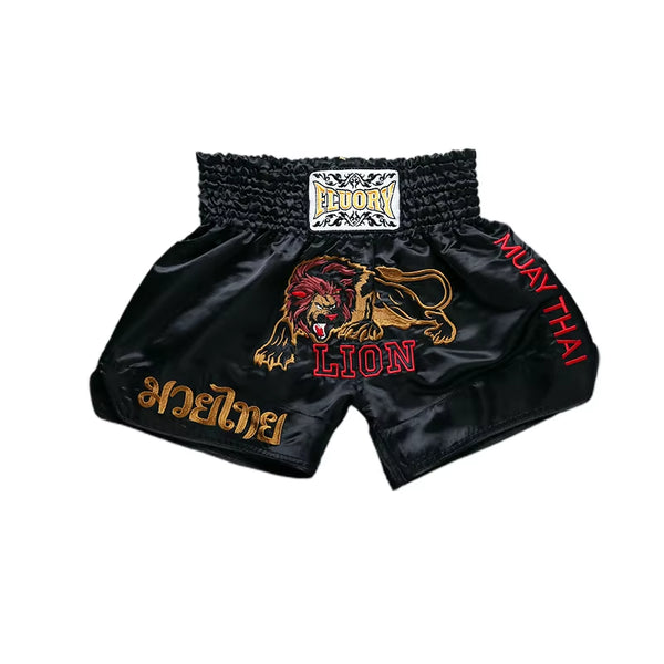Fluory Fairtex Shorts Embroidery Lion Muay Thai Shorts Boxing Shorts Adult Fight Games Trunks